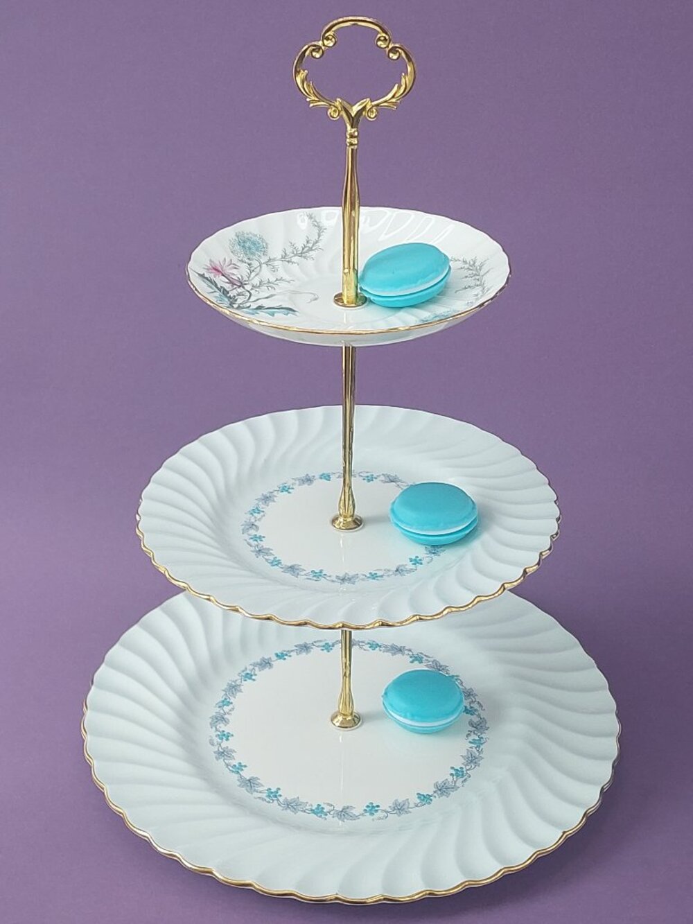 Vintage Minton Aynsley 3-Tier Bone China Cake Stand Gold Afternoon Tea Tray